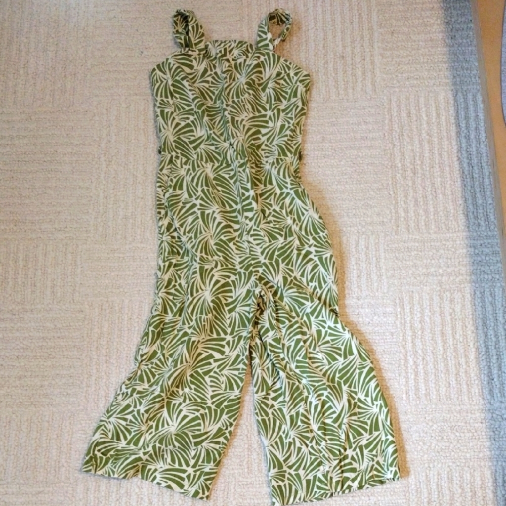 Green Leaf Print Jumpsuit